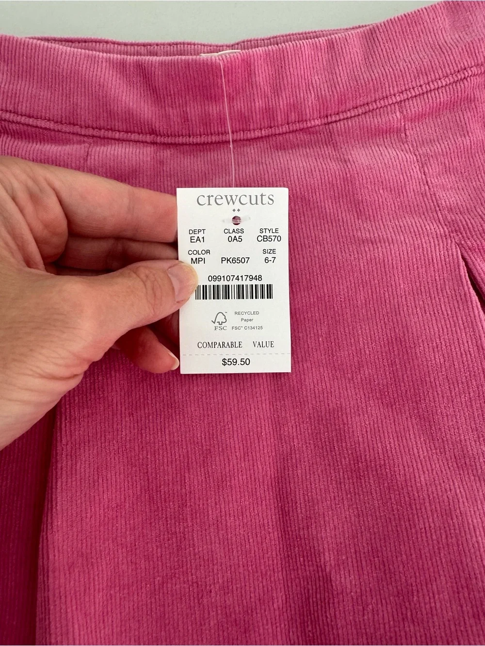 Jcrew Crewcuts Pink Corduroy Pleated Skater Skirt size 6-7